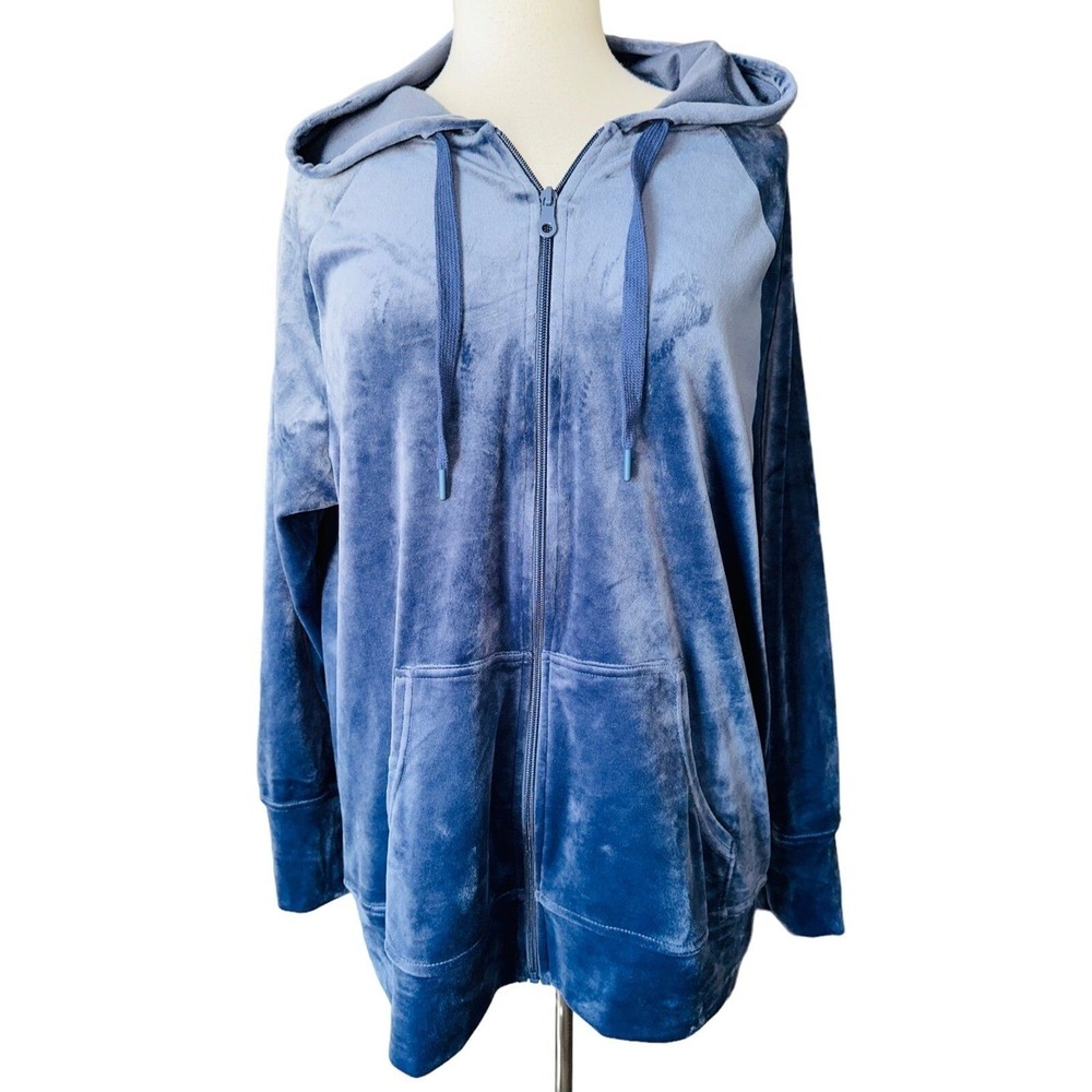 C6 Aerie Offine Zip Up Hoodie Jacket Blue Velour Medium Womens